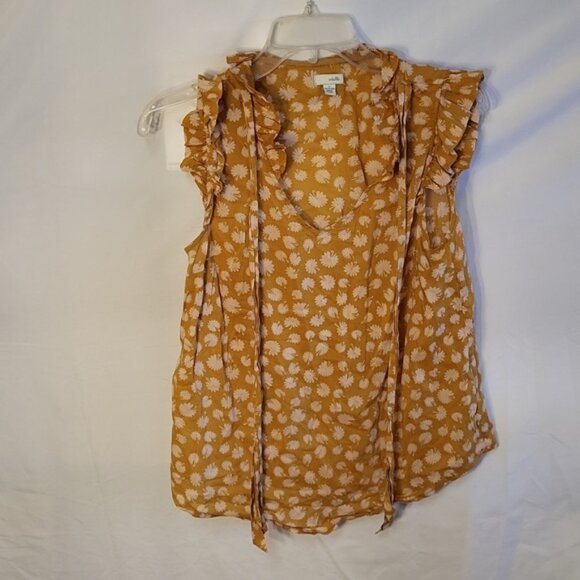 Anthropologie Odille Orange Floral Ruffled Neckline and Cap Sleeve Size P - Picture 2 of 7